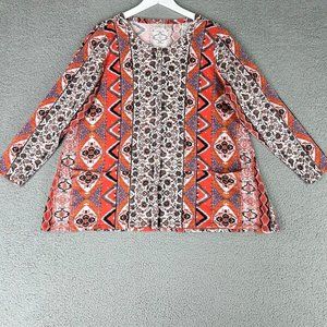 Logo Lori Goldstein Women's 1X Blouse Button Front Pockets Long Sleeve Casual